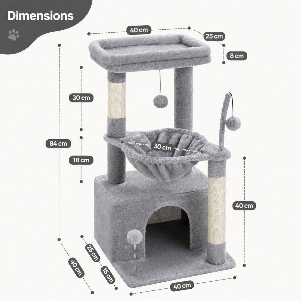 Arbre à chat avec hamac et griffoir en sisal – arbre à chat design et stable pour chats heureux
